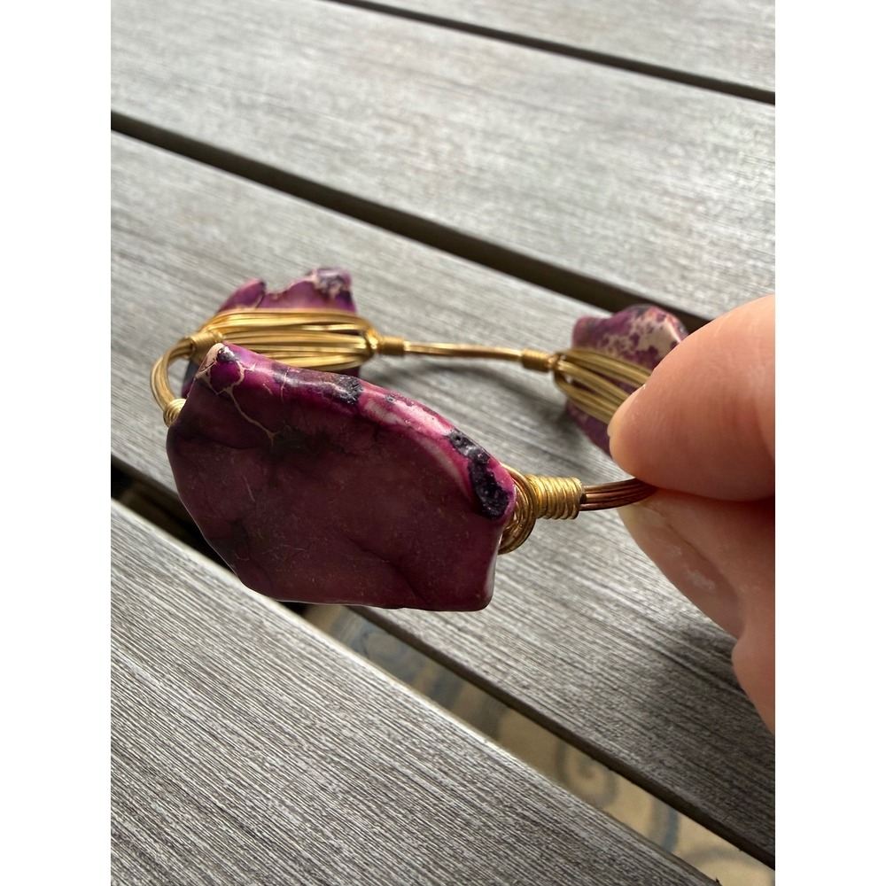 Bourbon and Bowties wire-wrapped gold tone bangle bracelet, purple stones